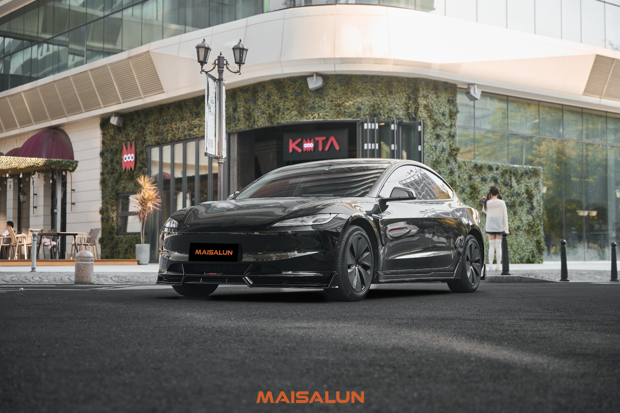 Modified performance car in a wide road scene
