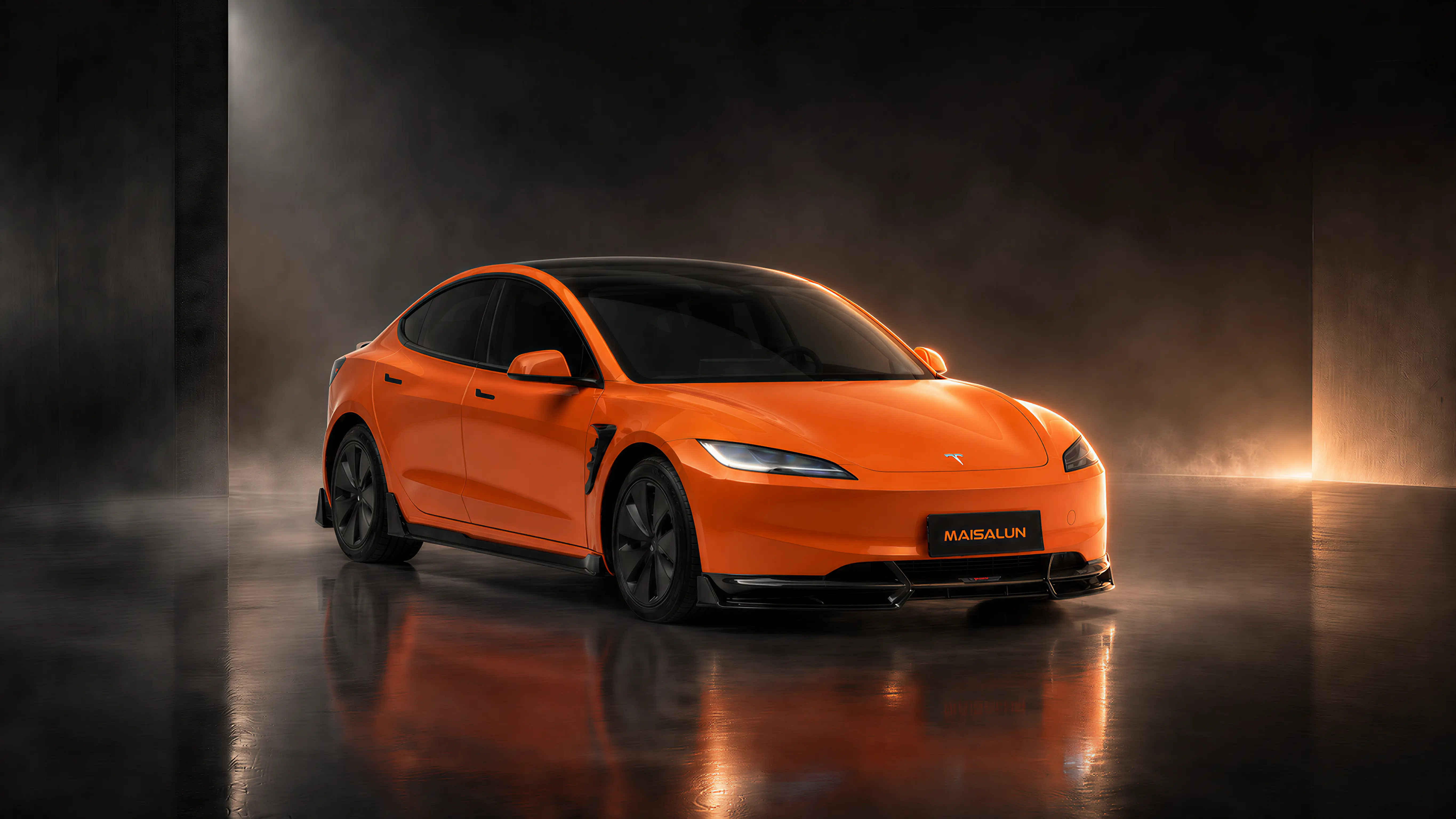 Modified performance car in a wide road scene